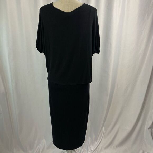 NWT Bobeau Black Dress Dolman Sleeves Tie Front Layered Knit Woman’s Sz Medium N - Picture 6 of 14